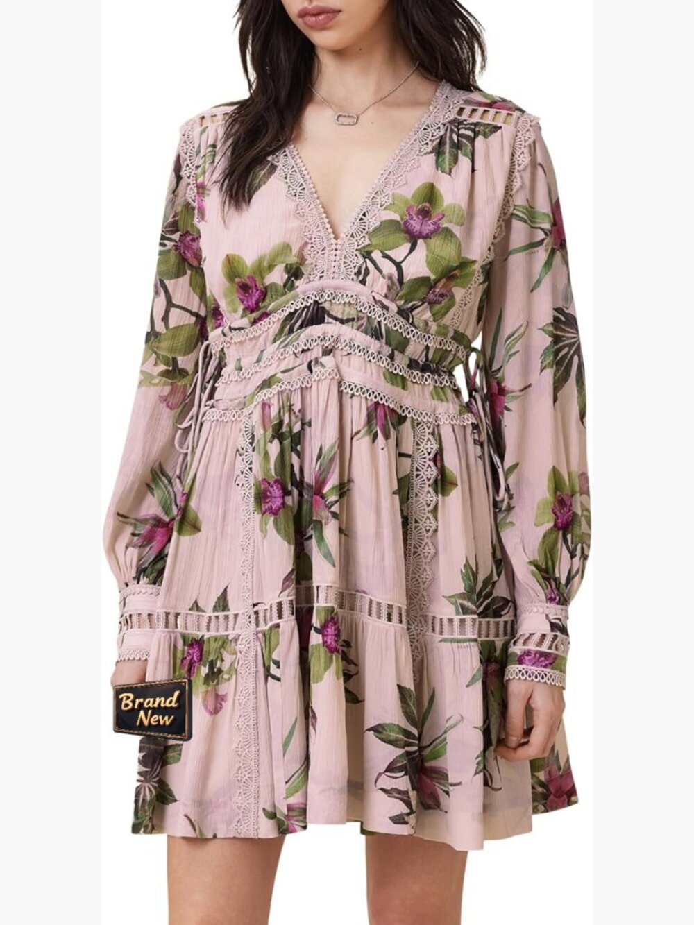 Elegant Long Sleeve Viscose Mini Dress with Back Zipper